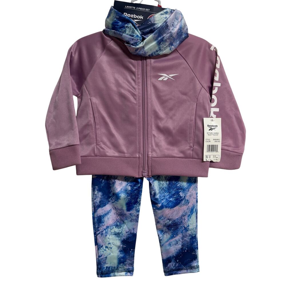 Reebok Baby Girl 2 Piece Tracksuit Set 12M Pink Jacket Leggings Outfit New